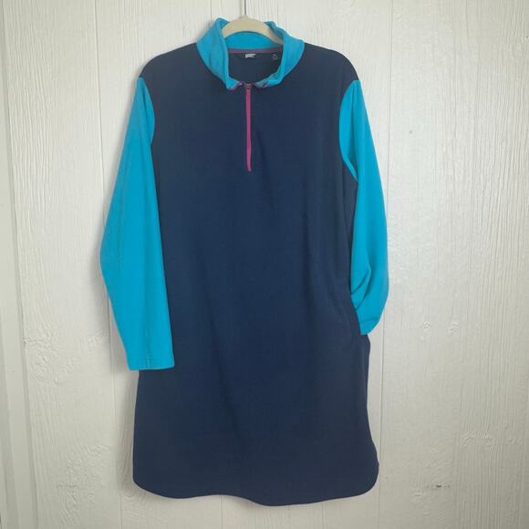 Lands' End Quarter Zip Fleece Dress Navy Blue Purple Size 1X or 16W-18W Pullover - Picture 4 of 8